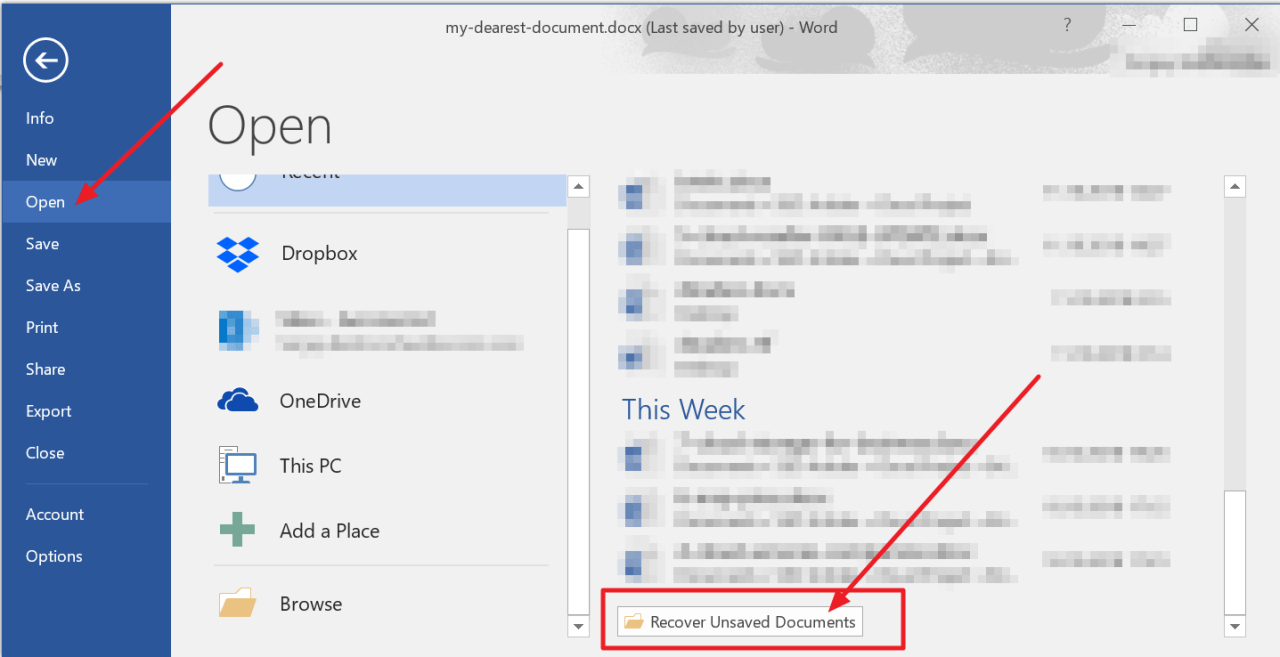 recover unsaved documents